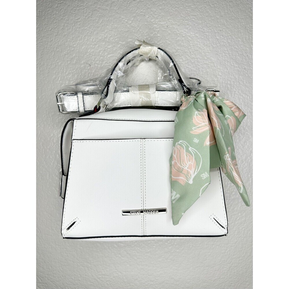 Steve Madden Crossbody Bag Womens Small White Faux Leather BREESE Scarf Handle